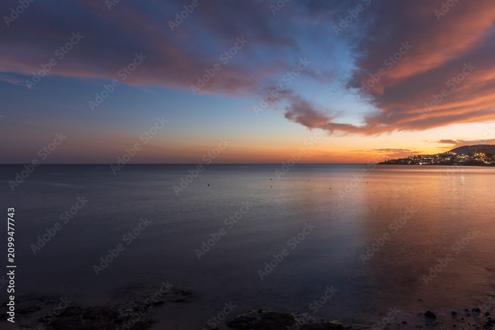 Obraz premium Fuerteventura island Canary islands Spain Costa Calma sunset view, on the Jandía Peninsula, is one of the island's most outstanding tourist destinations.