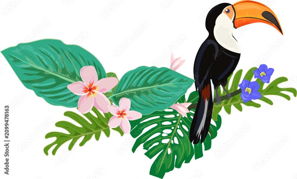 Obraz premium toucan with a bouquet of flowers