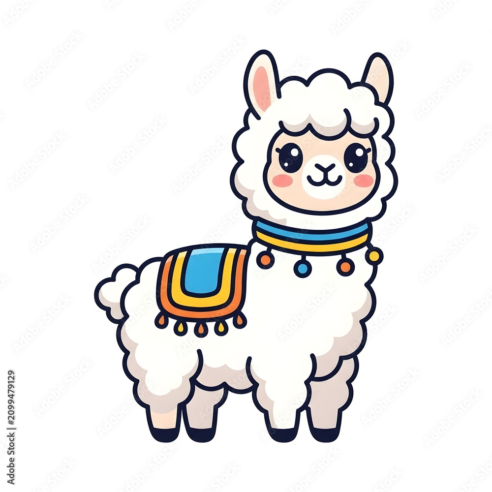 Obraz premium Cute Llama Cartoon Character Flat Vector