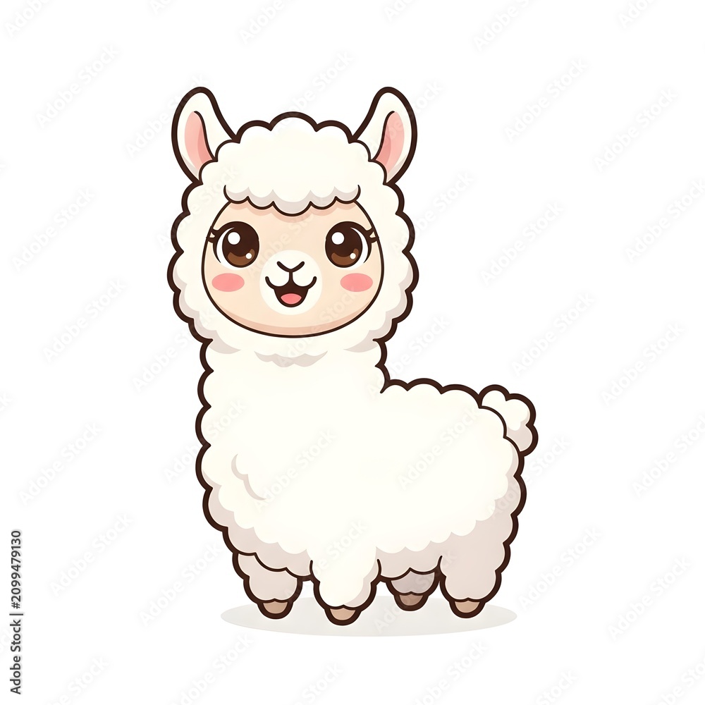 Obraz premium Adorable White Llama Character Cute Kawaii Vector Illustration