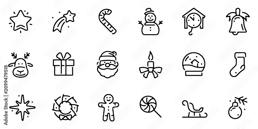 Fototapeta premium Christmas Line Icons Set with Xmas and New Year Outline Vector Illustration.