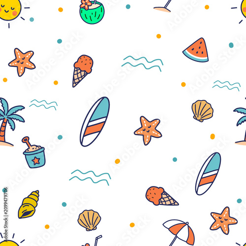 Cute Summer Beach Seamless Pattern Background