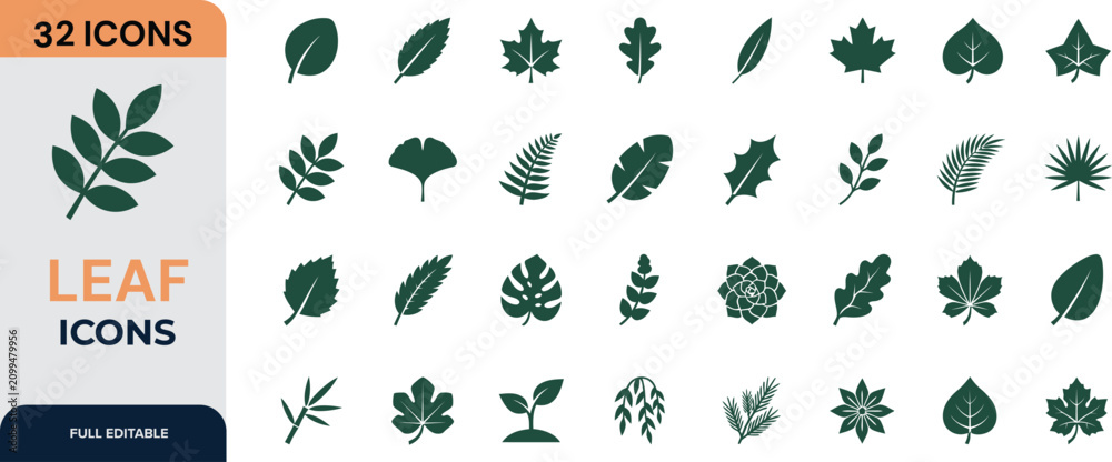 Obraz premium Collection of assorted flat green leaf icons and botanical symbols with botanical collection environment illustration isolated vegetation decorative elements iconography