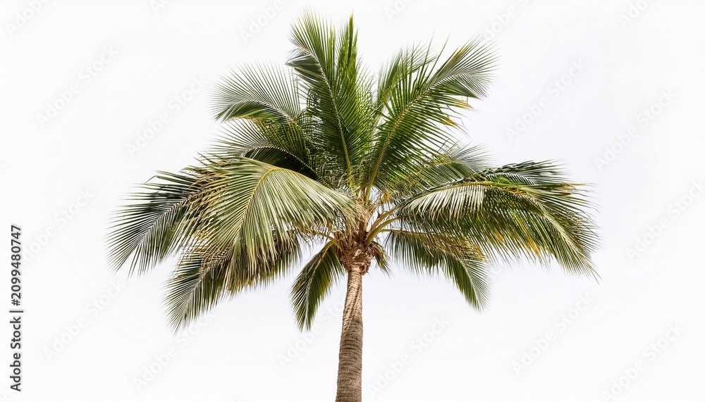 Fototapeta premium isolated palm tree swaying gently in the breeze on white background