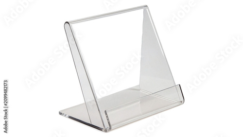 Φωτογραφία White plastic geometric desktop phone or card holder isolated on transparent bac