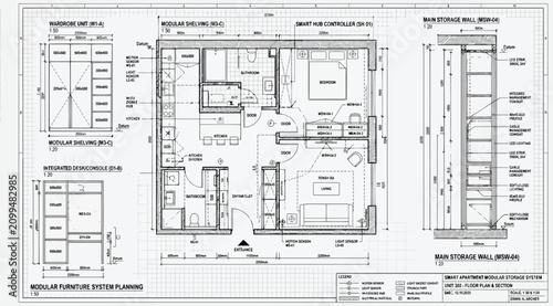 Photos Architectural layout and modular furniture system plan for a residential apartme