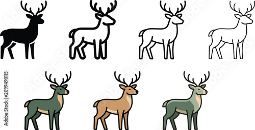 Tableau sur toile Deer Icon Set – Wildlife, Forest Animal and Nature Vector Collection