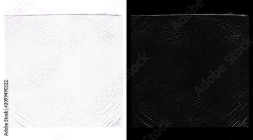 Schilderij op canvas Transparent plastic wrap texture on black and white background, wrinkled celloph