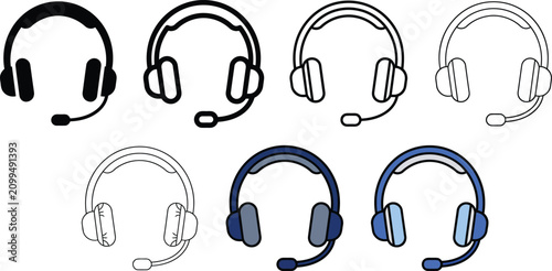Foto Customer Service Headset Icon Set – Support, Call Center and Communication Vecto