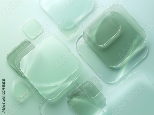 Abstract background with translucent glass squares in soft green