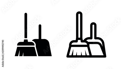 Canvastavla Broom and dustpan icon in filled and outline style