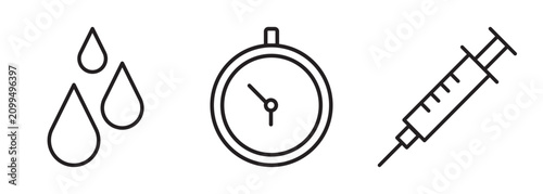 Foto Clinical blood test and laboratory diagnostics line icon set