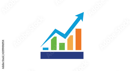 Statistical bar chart with blue upward trend arrow.