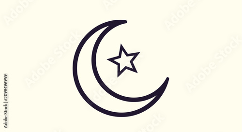 Minimalist crescent moon and star outline symbol.