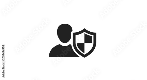 Male silhouette profile protected by a safety shield.