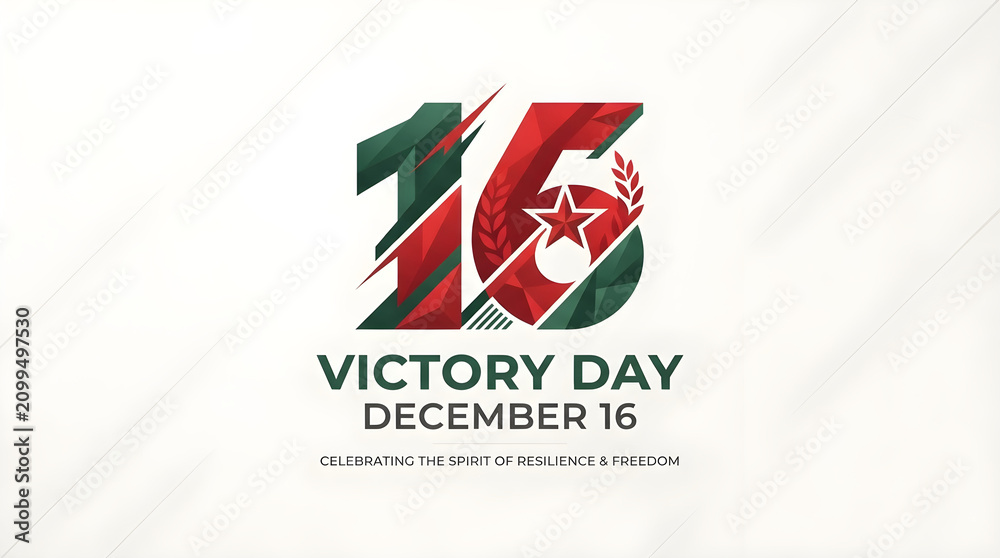 Obraz premium Victory day december 16 celebration banner with red green and white colors