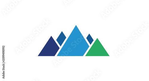 Minimalist blue and green mountain peak logo.