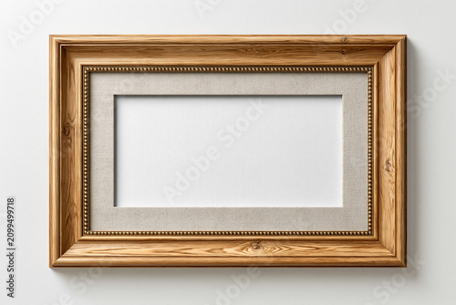 Wooden frame with empty canvas hanging on wall