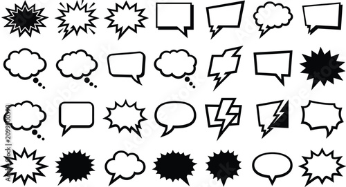 Tableau sur toile Retro comic book speech bubble compilation displaying action boom burst shapes e