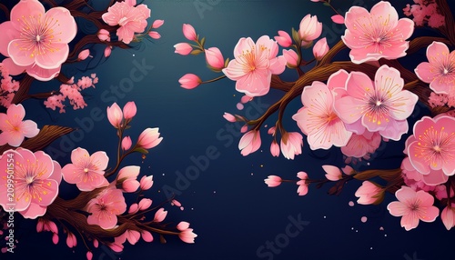 spring festival banner with cherry blossom flowers sakura floral design pink blooming branches on dark background food and music event poster seasonal celebration flyer elegant