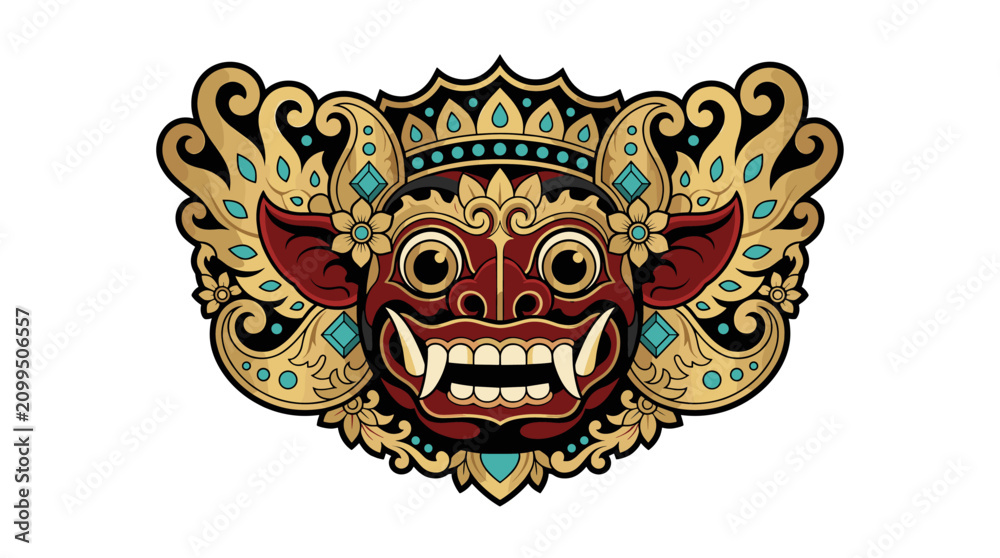 Obraz premium Detailed Balinese mask with blue gem accents.
