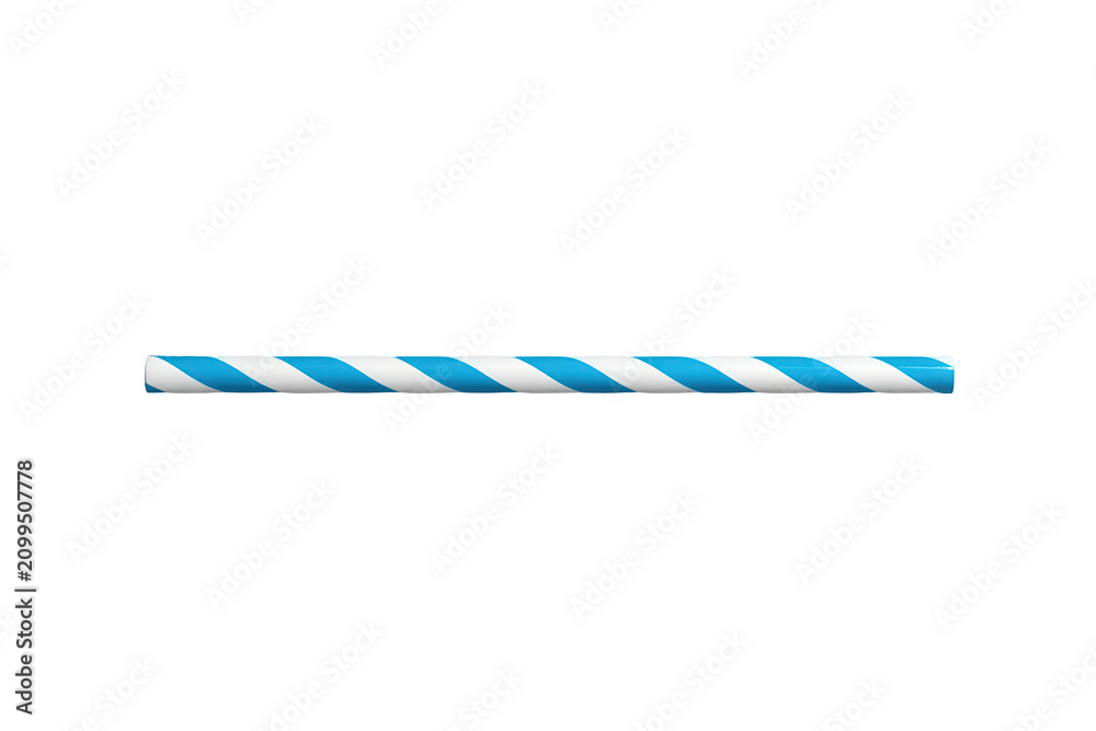 Obraz premium Drinking straw showing blue and white diagonal stripes, a common plastic item for enjoying cold beverages, rendered with a transparent background