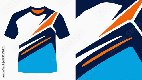 Принти на полотні Abstract Blue and Orange Sports Jersey Design with Dynamic Stripes and Blocks