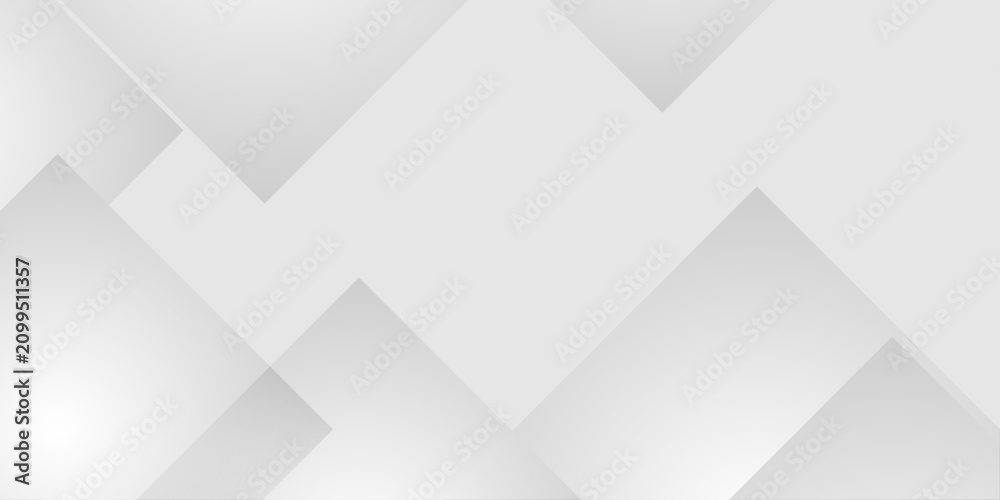 Obraz premium Abstract white and grey geometric background with overlapping diagonal square shapes and subtle light gradient effects. A soft grey and white gradient.