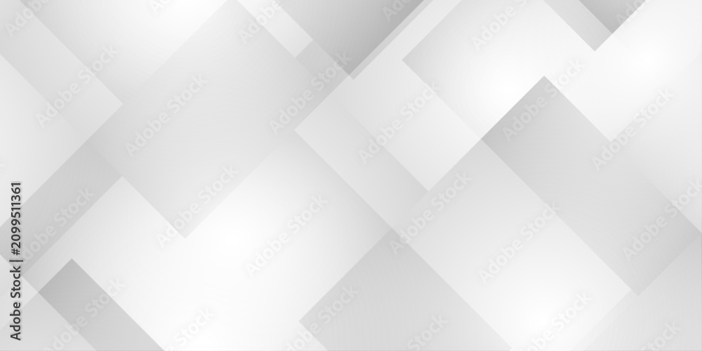Obraz premium Abstract white and grey geometric background with overlapping diagonal square shapes and subtle light gradient effects. A soft grey and white gradient.