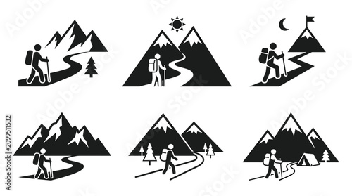 Hiking Mountain Adventure Icons Set