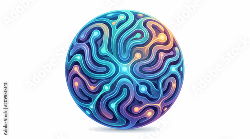 Abstract Sphere with Bioluminescent Neural Network Pattern