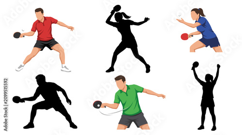 Fotografi Set of vector collection featuring different table tennis player action poses, f