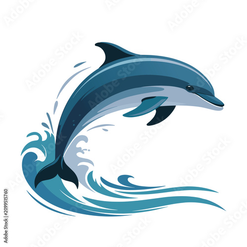Tablou pe pânză Dynamic illustration of a playful bottlenose dolphin leaping gracefully from blu