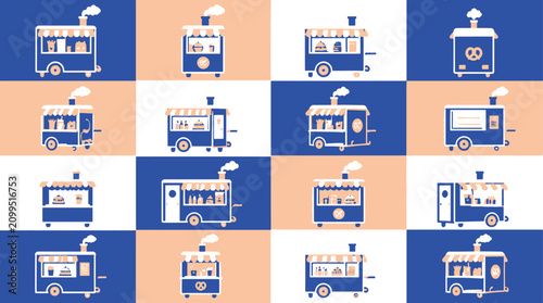Canvas-taulu Food trucks on colorful squares background.