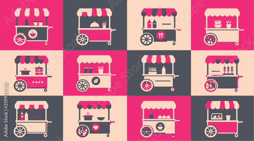 Cuadro en lienzo Colorful food carts on various backgrounds.