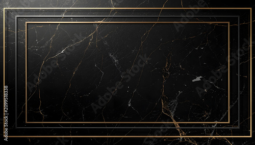 Dark Luxury background texture with black marble veins and thin gold foil lines