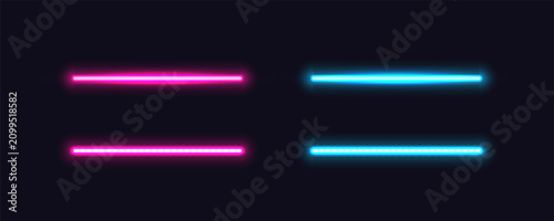 Pink and blue neon lamp vector elements. LED light effect.