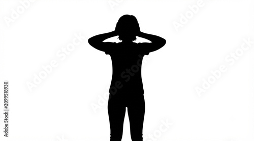 Silhouette of a woman covering her ears on a white background