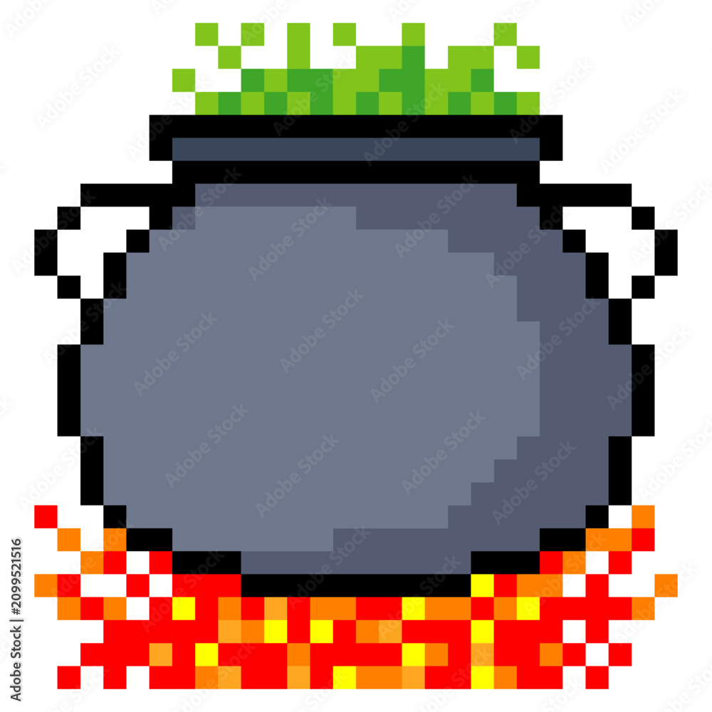 Fototapeta premium Boiling cauldron potion in pixel art style