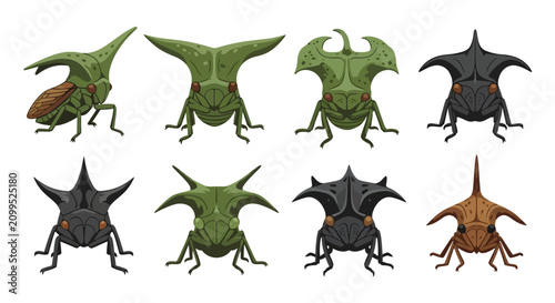 Foto Set of Various Treehopper Insect Species Vector Illustration