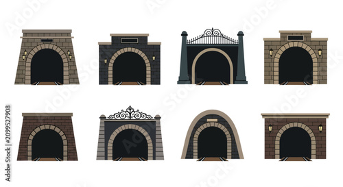 Foto Set of Various Train Tunnel Entrances and Railway Passages