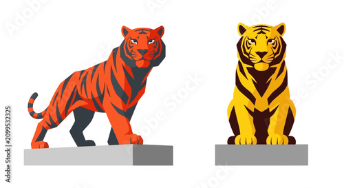 Vector illustration of stylized tiger statues in two different poses