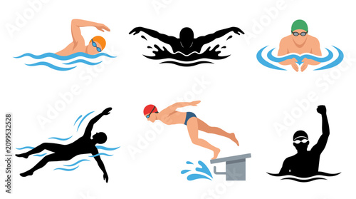 Tableau sur toile Professional vector collection featuring different swimmer action poses, freesty