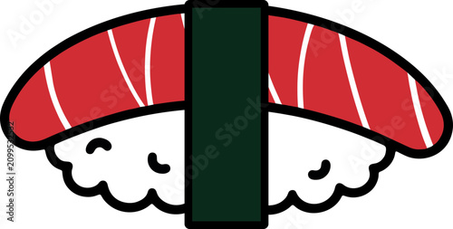 Minimalist Nigiri Sushi Vector Illustration with Salmon and Nori Band, Flat Design Icon for Japanese Cuisine Menu, Restaurant Branding, and Food Graphic Design Projects