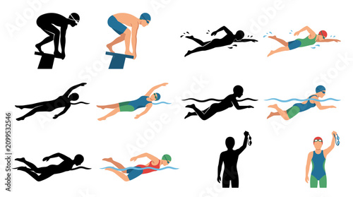 Photos Professional vector collection featuring different swimmer action poses, freesty