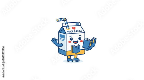 Cartoon milk carton character smiling.