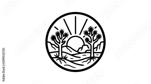 Black and white tree landscape icon.