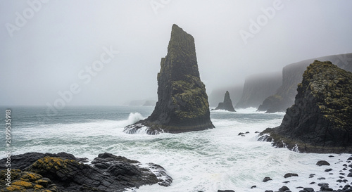 Dramatic rocky coastline with ocean waves