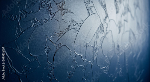 Frozen window with ice crystals