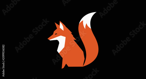 Foto Sitting fox minimalist logo on black background
